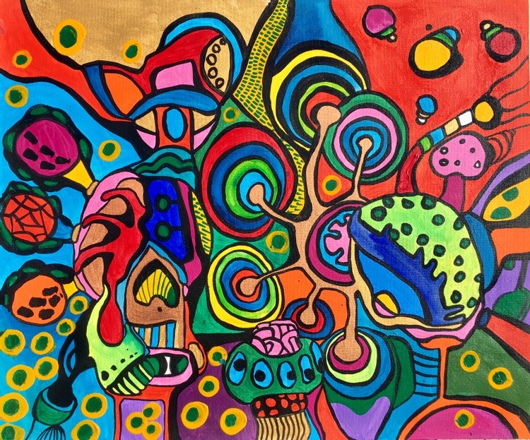 (sold) colorful abstract DONUTS 50*60cm artistic panel, flat