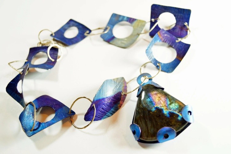 Spectrolite Wearable Art  Blue  Tranquility Peace Anodized Titanium Necklac.Gomolk Art Line Studio