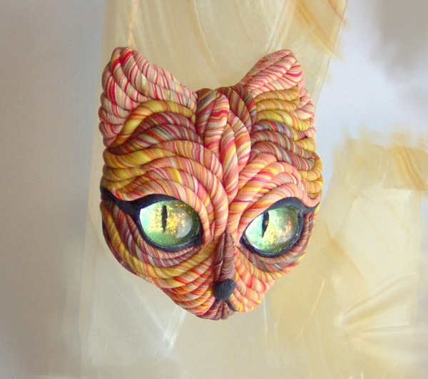 Cat Face Brooch Pin OOAK