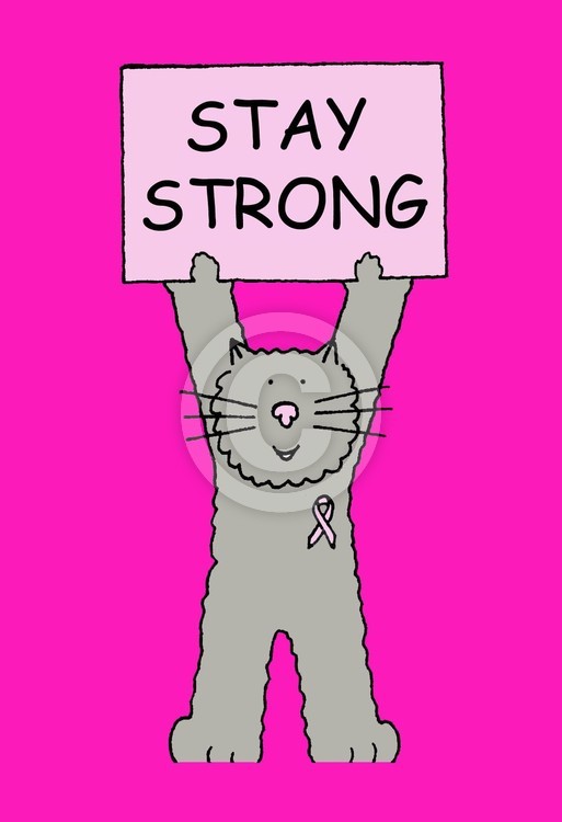 Stay strong breast cancer support cute cat.