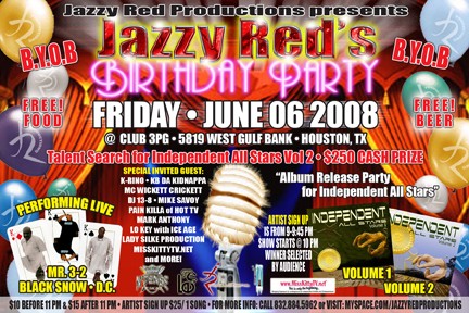 Jazzy Red's Birthday 4x6 Flyer (side 1)