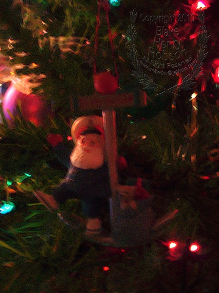 Christmas tree, ornaments, tinsel & colorful light