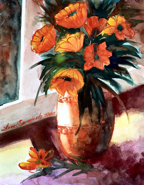 ORIGINAL WATERCOLOR FLOWER IN A VASE 3