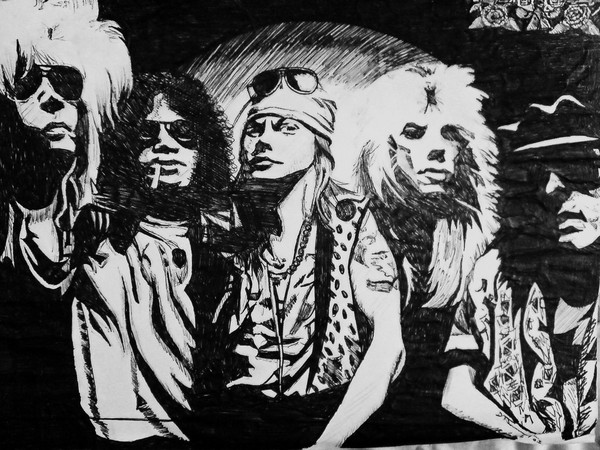 guns n roses band portrait in biro