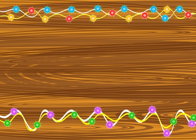 Holiday light bulbs and decorative wooden flat pattern 