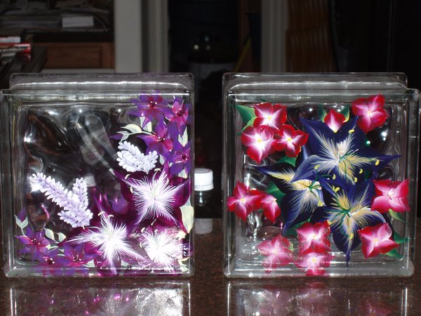 Flowers on Glass Blocks