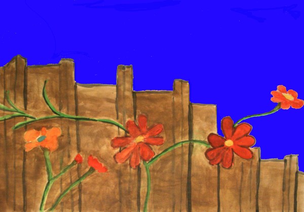 Flowers Against Fence