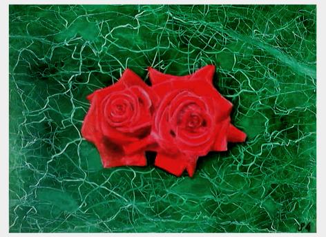 RED ROSES ON GREEN MARBLE