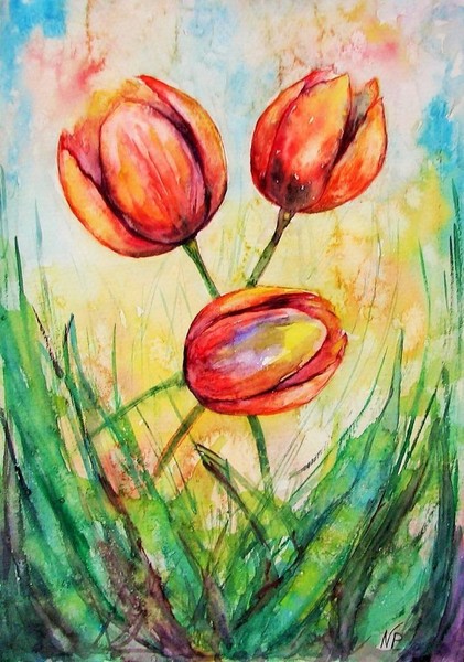 Tulips watercolour painting