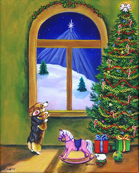 The Christmas Star, Welsh Corgi fantasy art