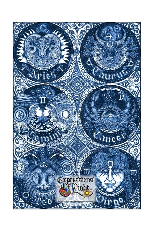 ExpoLight-Graphic-Arts-Zodiac-1994-6-Poster-Set-0001 (Pen-&-Ink-Blue-Sepia-SP)