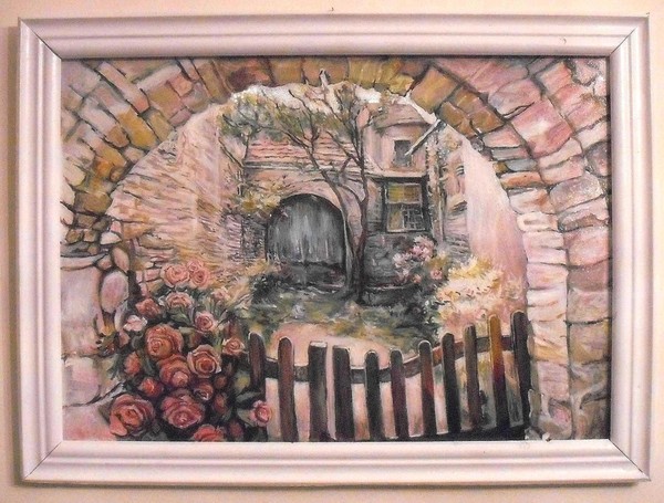 Stone arch and roses