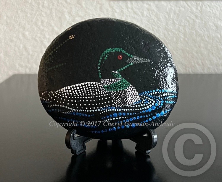 Common Loon Dot Art River Stone