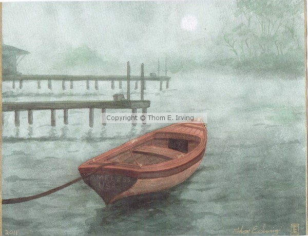 Brown boat watercolor by artist Thom E. Irving