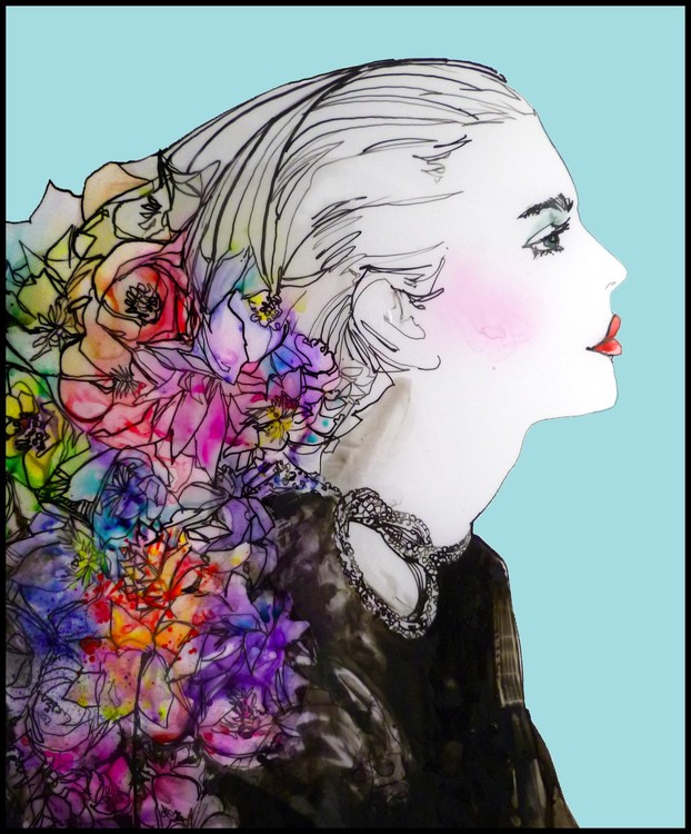 Stained glass flowers in her hair...