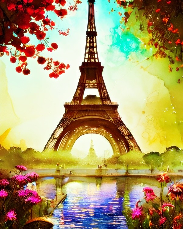 Eiffel tower and spring pond