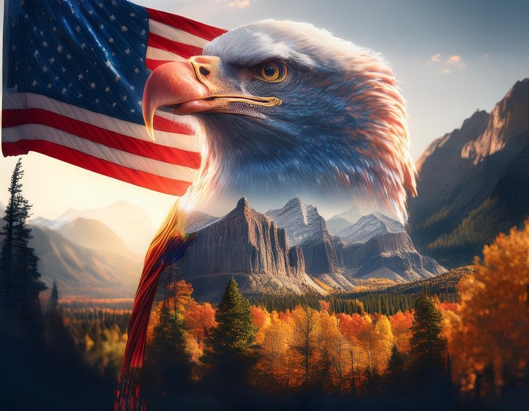  first image is a Majestic American Bald Eagle with American fl (1)