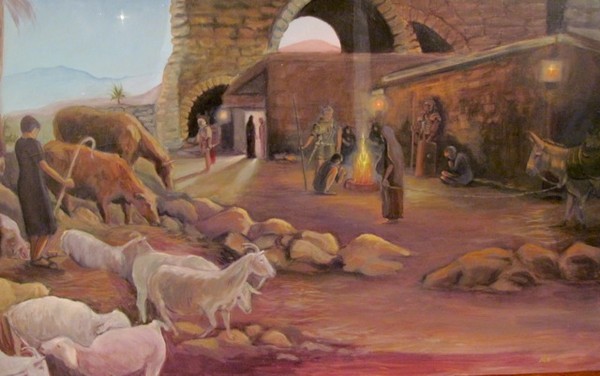 Pregnant Mary waiting for Joseph in the morning.