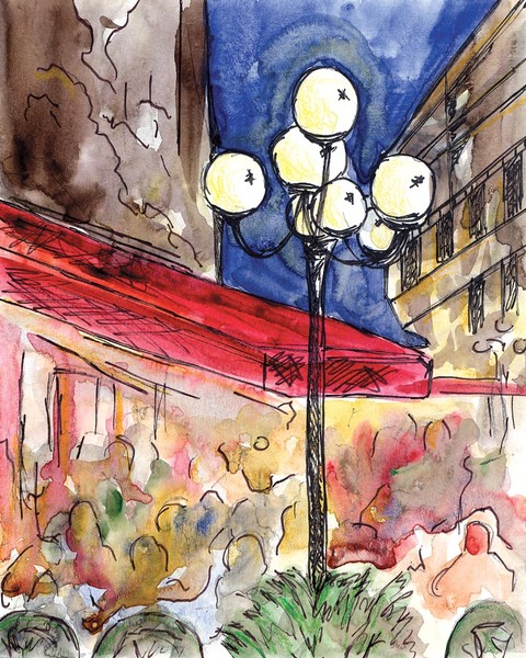 Cafe Scene with Lamp