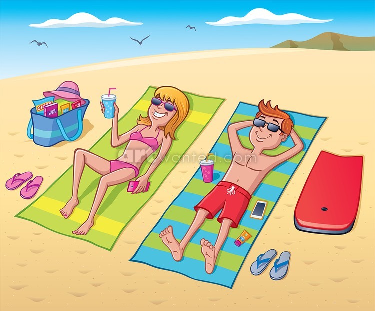 Teens Laying Out At The Beach