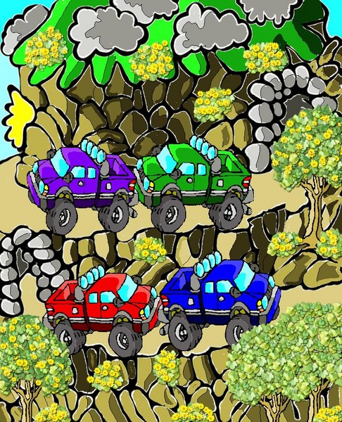 Colorful Trucks On A Mountain Road