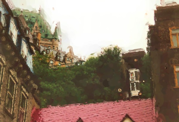Chatau Frontenac seen from the European part of the City and see the elevator to Canada Painting