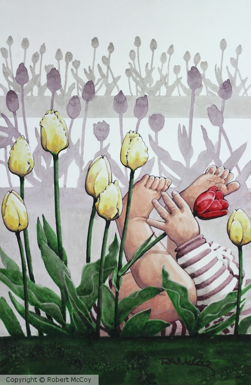 Baby in the Tulips