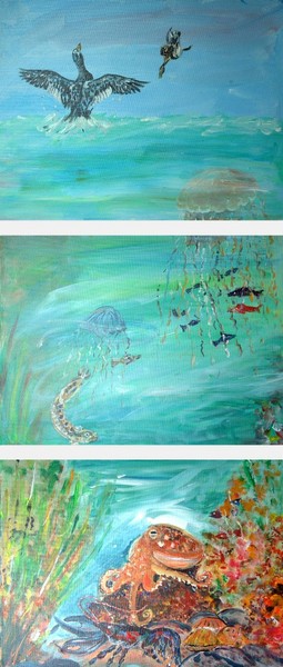 Sea life. Octopus, Jellyfish, Velvet scooter