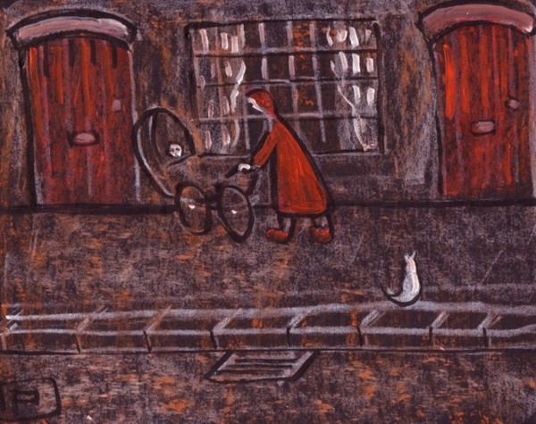 WOMAN PUSHING A PRAM