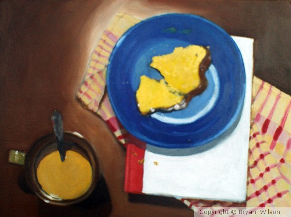 bird's eye view (coffee and cake on plate)