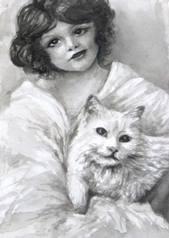 Girl and Cat vintage