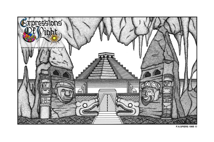 ExpoLight-Graphic-Arts-Aztec-Temple-1985-0001 (Pen-&-Ink-Mono-SP)