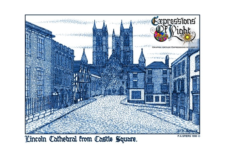 ExpoLight-Graphic-Arts-Lincoln-Cathedral-Castle-Square-1990-0001 (Pen-&-Ink-Blue-Sepia-SP)