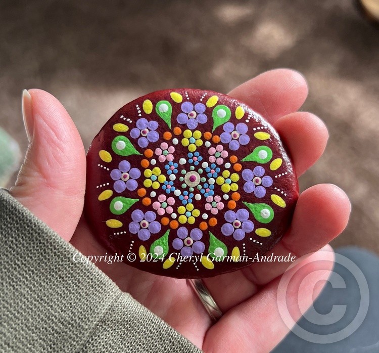 Tuscan Flower Mandala Dot Art River Stone