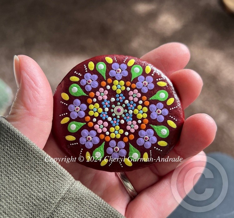 Tuscan Flower Mandala Dot Art River Stone 