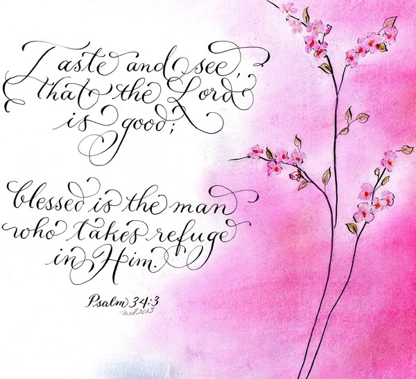 Inspirational Psalm pink flowers artistic design
