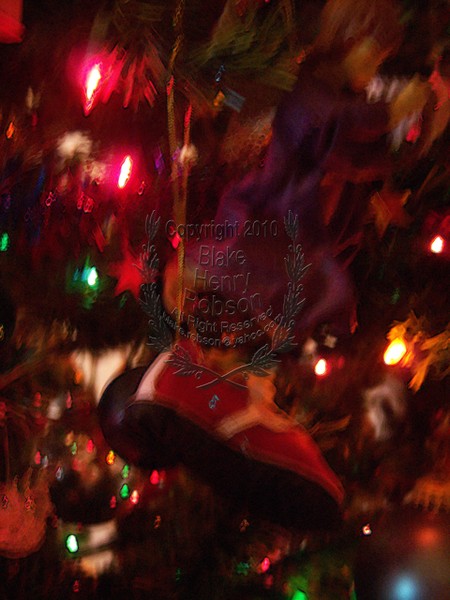 Christmas tree, ornaments, tinsel & colorful light