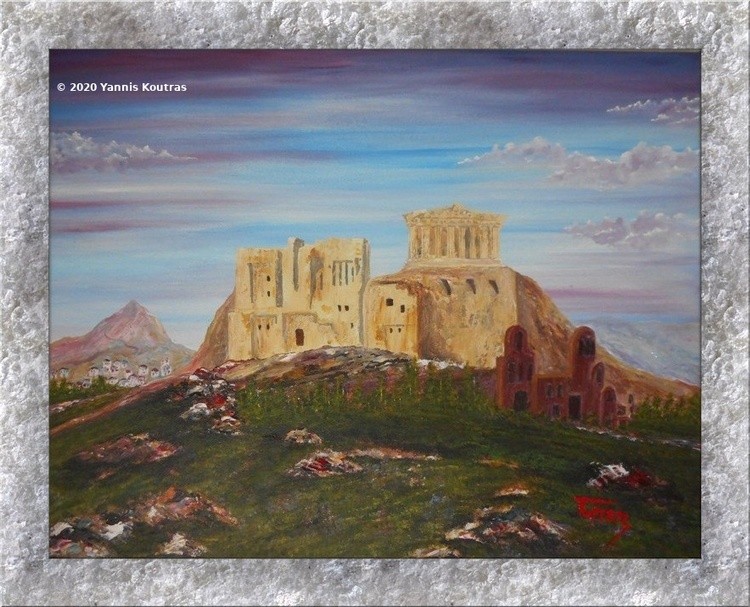 Acropolis Parthenon - Original Acrylic Painting on Stretched Canvas Frame (Ancient Greece)