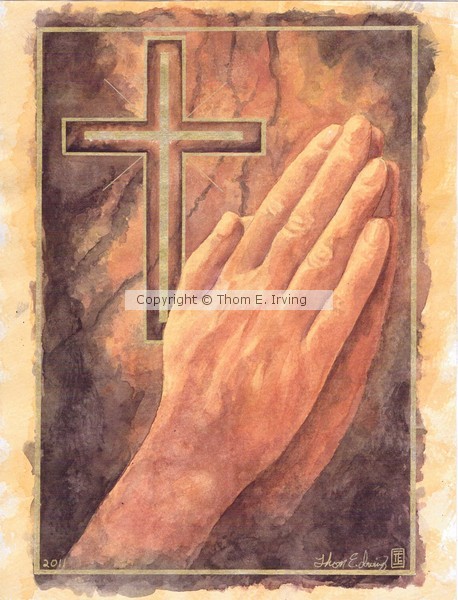 Praying Hands watercolor, by Thom E. Irving