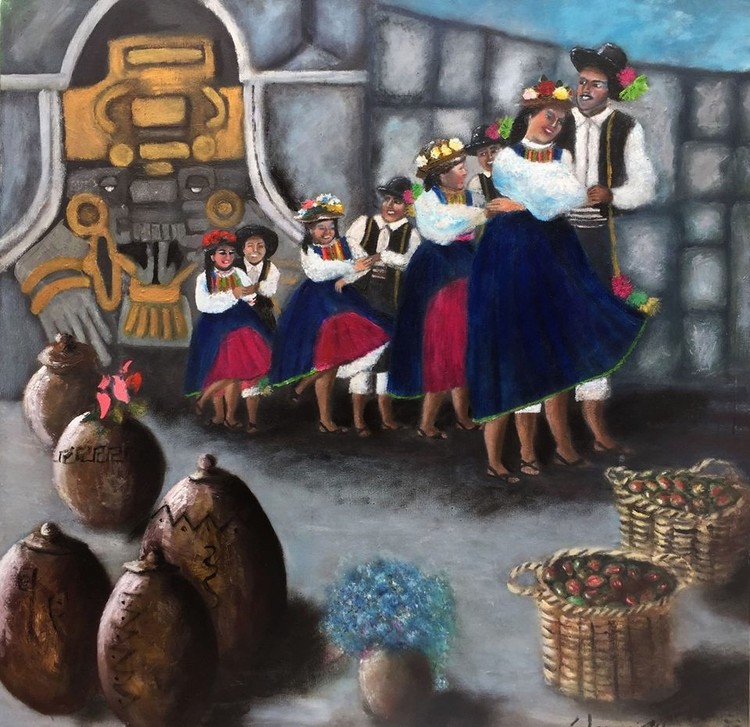Tunasmarca danza de Moquegua Perú óleo sobre lienzo  80x80cm Serie matices peruanos 2015 Warmi Khuya