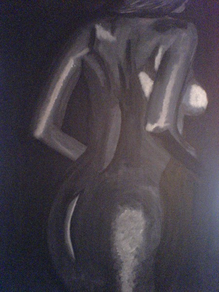 Naked lady in black white and silver