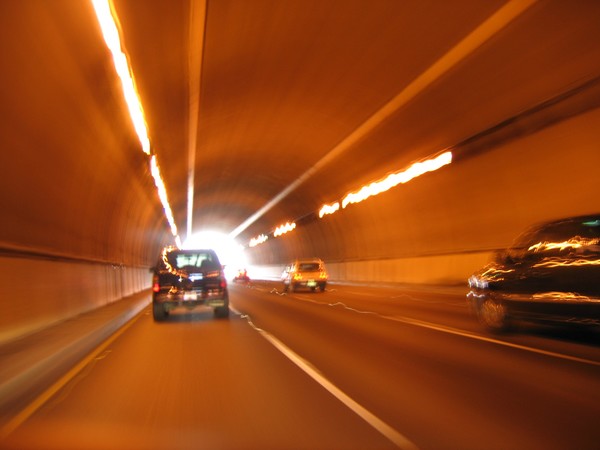 Through the tunnel to the city.