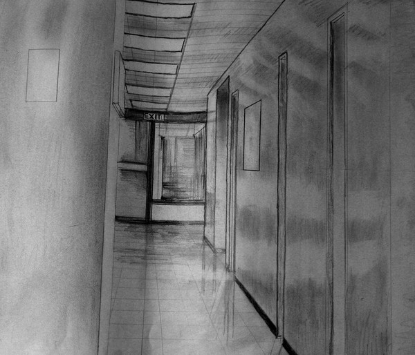 school hallway drawing