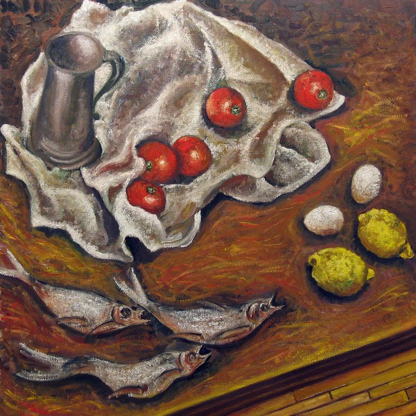 Still-life with Fish Tomatoes Eggs and Lemons
