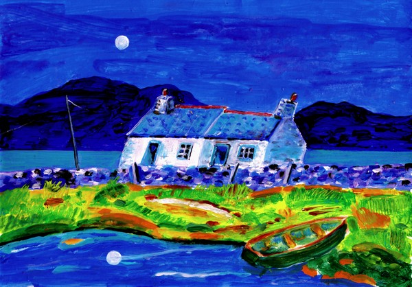 DERELICT FISHERMEN'S COTTAGES IN THE MOONLIGHT