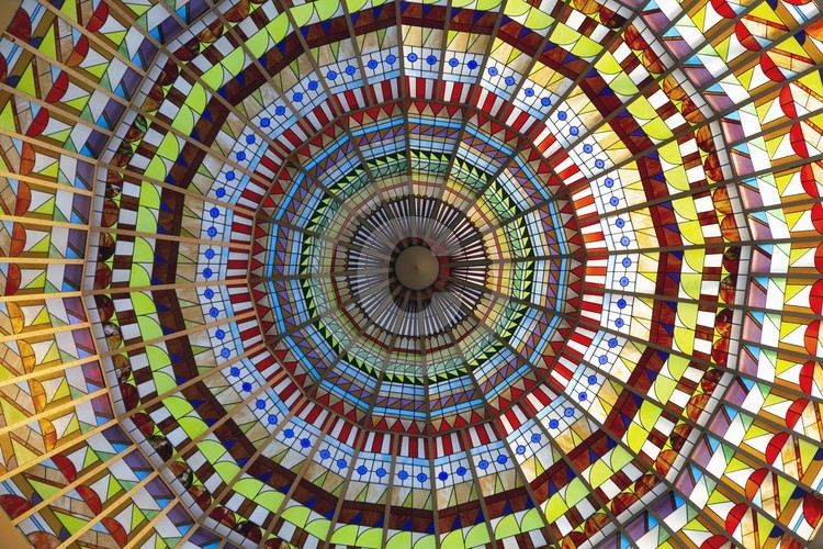 Stained Glass Ceiling Dome at South Coast Plaza in Costa Mesa, CA