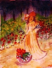 Gathering flowers along path