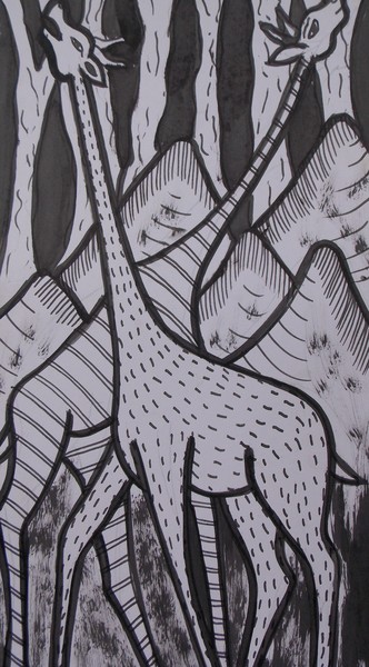 Dotted black and white girafees in the bush