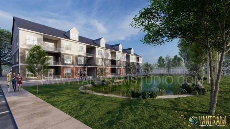 Exterior Rendering Services to Elegant Residential Apartment by Yantram 3d Architectural 