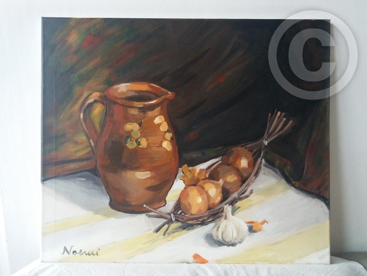 Still Life With Clay Pot Onions & Garlic